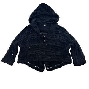 BKE Boutique Knit Hooded Cardigan Sweater Black Boho Open Front Whimsigoth Small
